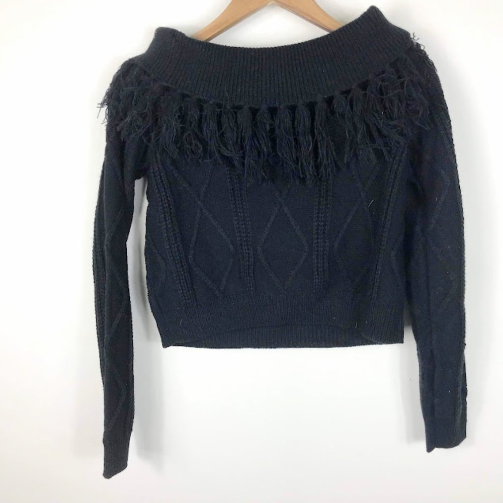English Factory Black Knit Off Shoulder Sweater